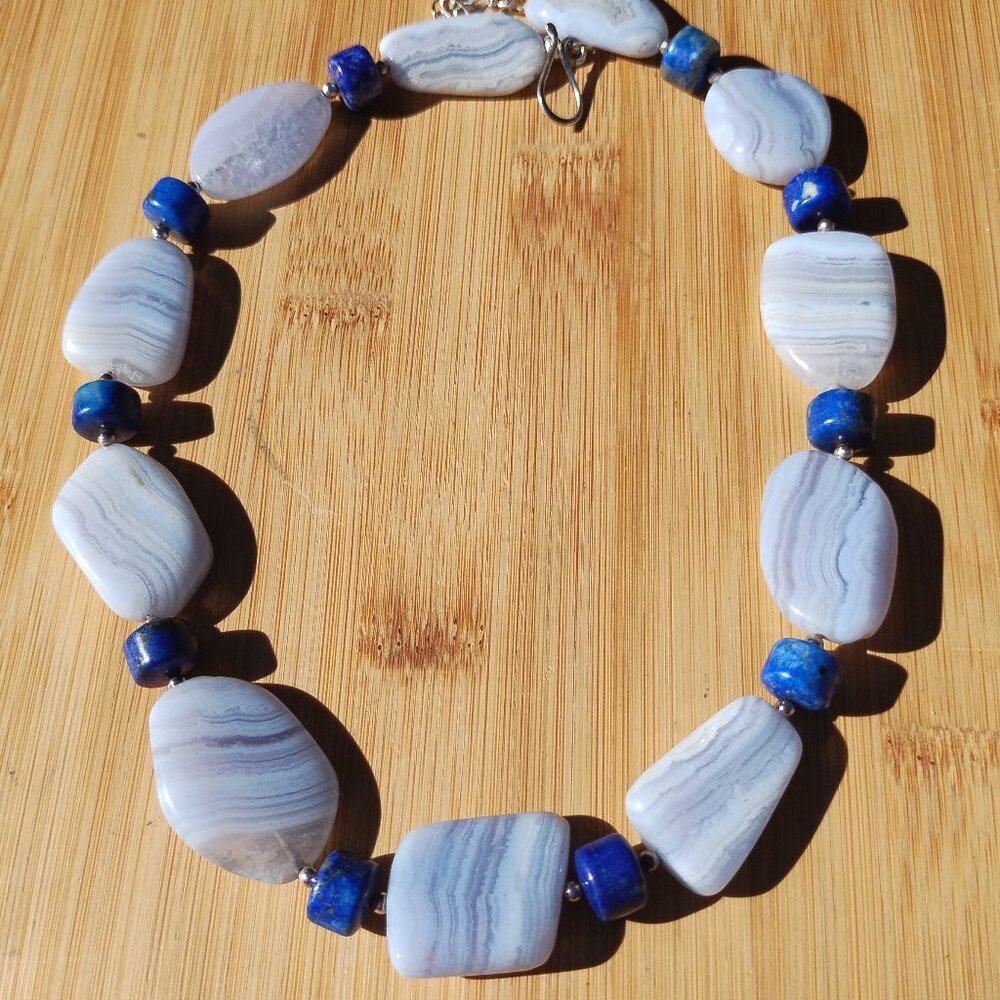 JAY KING DTR mine finds Blue LACED AGATE LAPIS LAZULI NECKLACE 925 - Picture 3 of 7